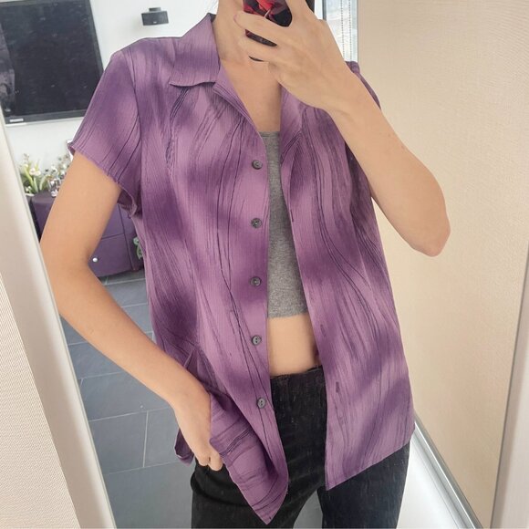 Vintage Striped Purple Shirt, 90s Abstract Blouse - Picture 2 of 9